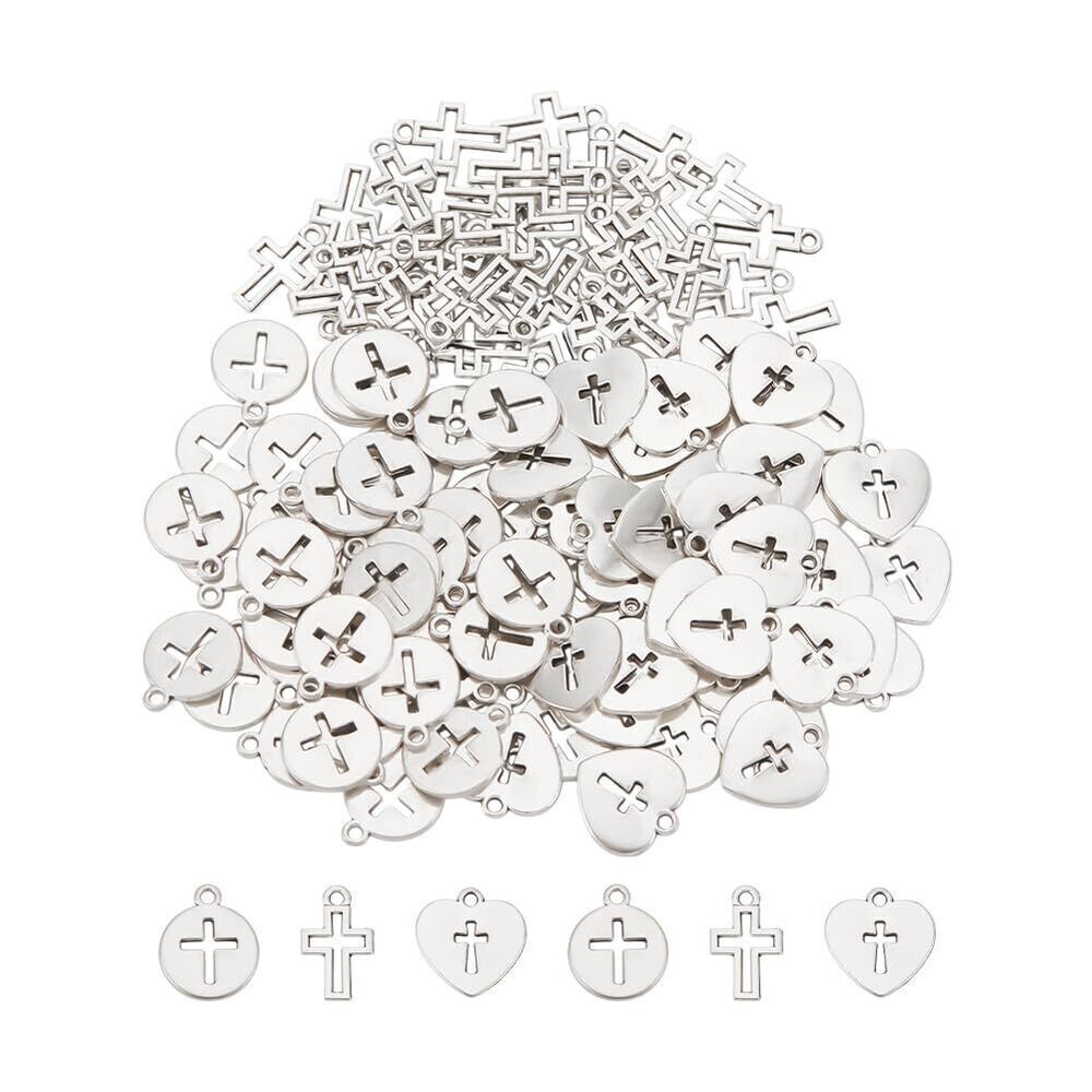 1885 about 120Pcs 3 Styles Antique Silver Tibetan Charms Mini Cross